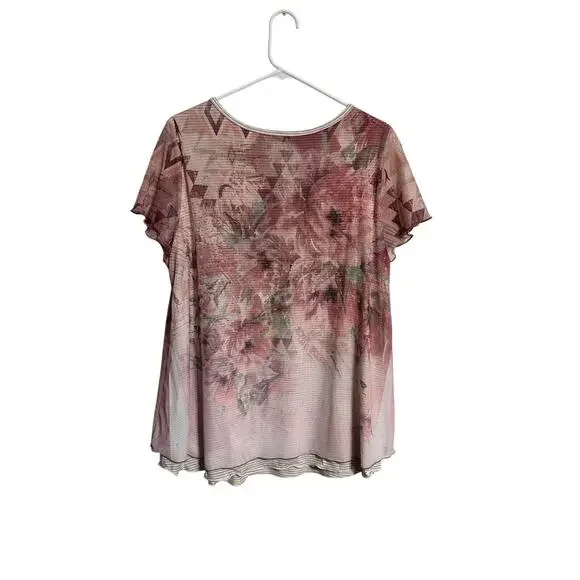 Sundance Ever Blooming Floral Mesh Layered Top Women’s Size Large Short Sleeve - Picture 2 of 6